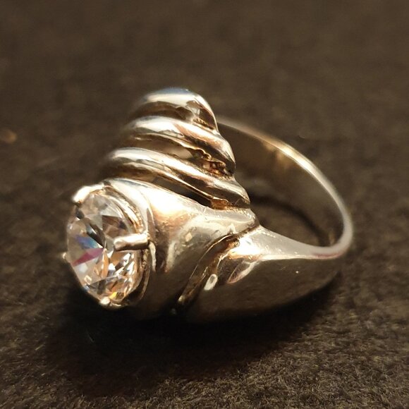 Bold Vintage Sterling Silver Cubic Zirconia Statement Ring – Size 7 - Picture 9 of 14